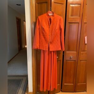 Vintage Elegant Orange Maxi Dress and Matching Jacket